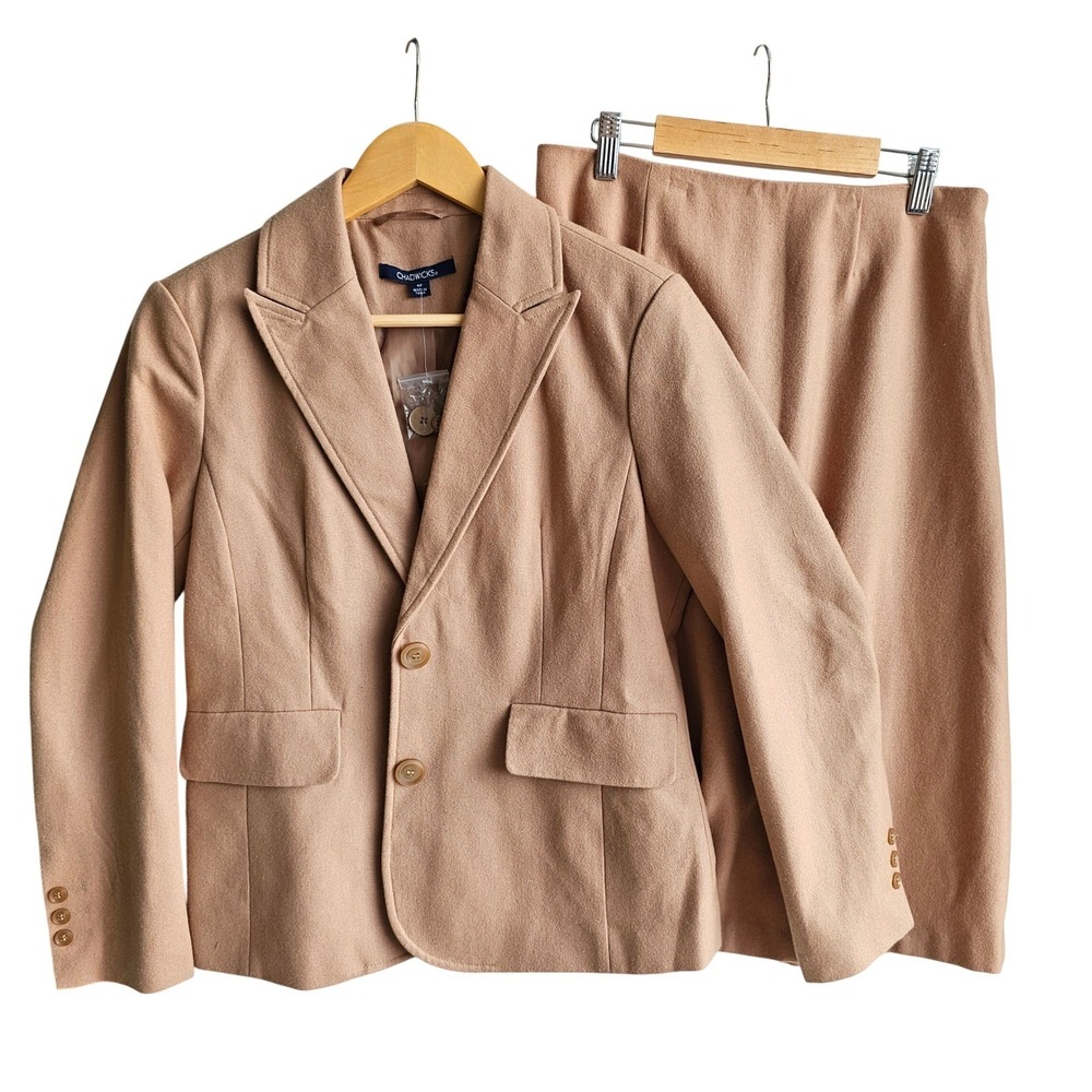 Chadwicks Camel Blazer Suit Skirt Set Two Piece Career‎ Outfit Wool Blend 2/4P